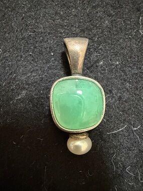 S.A.W. Green Chalcedony and Pearl Pendant Necklace - Silver-Tone Setting